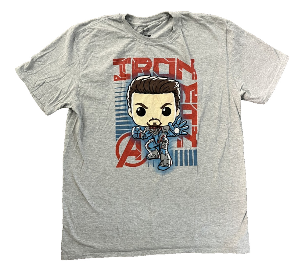 Men's POP Marvel Size Large Gray Iron Man Graphic Print Classic T Shirt